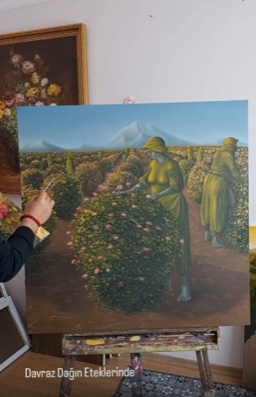 Gül Toplayanlar serisi 2. resmin heyecanı devam ediyor. Bu resmin her aşaması bende ayrı bir duygu yarattı. Davraz dağının eteklerinde benim de anılarım oldu.
