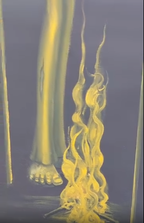 Ateşte ısınanlar ve otoportre 
Tuval üzeri yağlı boya 2024